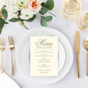 Menú Elegante Monograma de Boda de Marfil y Dorado Anti