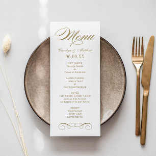 Menú Elegante Monograma de Boda de Rollo de Oro Antiguo