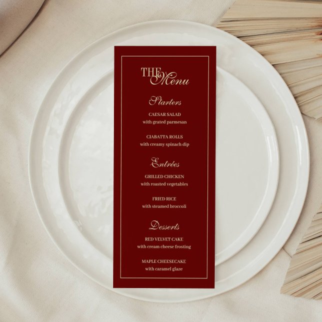 Menú Elegante Monograma de Boda en Letra Script Rojo Vi (Subido por el creador)