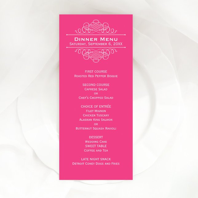 Menú Elegante Monograma de Bodas en Rosa Caliente para  (Subido por el creador)