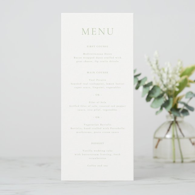 Menú Elegante Monograma de Bodas en Verde Menta con Let (Anverso de pie)