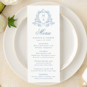 Menú Elegante Monograma de Cima Floral Azul