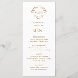 Menú Elegante Monograma de Wreath Boda Gold