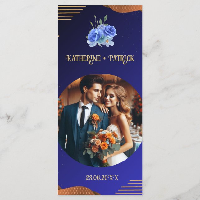 Menú Elegante Naranja de la Marina y Quemado | boda fot (Anverso)