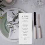 Menú Elegante negro y blanco comamos Boda de guiones<br><div class="desc">Una moda minimalista moderna y elegante con un menú boda blanco y negro para la cena. Que presenta el diseño de plantillas de moda de fondo sólido blanco y tipografía negra. Y comencemos la redacción en un guión elegante de caligrafía negra de moda . Cógelo y haga su menú boda...</div>