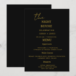 Menú Elegante negro y oro la noche antes del Boda
