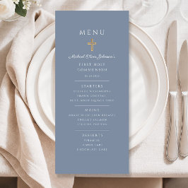 Menú Elegante Niño Azul Polvoriento Primera Comunión