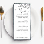 Menú Elegante oliva. Delicado boda botánico italiano<br><div class="desc">Menú boda botánico italiano delicado en blanco y negro con un guión elegante y una rama de olivo. Adecuado para cumpleaños,  aniversario y cualquier otro fiesta. Por favor,  contáctame si necesitas artículos adicionales.</div>