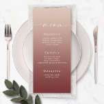 Menú Elegante Ombre Champagne y Cinnamon Red Boda<br><div class="desc">Elegante Menús De Recepción Ombre Champagne & Cinnamon Red Wedding Para Cenar. Esta moderna tarjeta de menú de Moda es sencilla, clásica y elegante, con un suave degradado oscuro y un tipo de letra de caligrafía con bonito con cruz. Mostrado en la nueva autopista. Disponible en varias opciones de color,...</div>