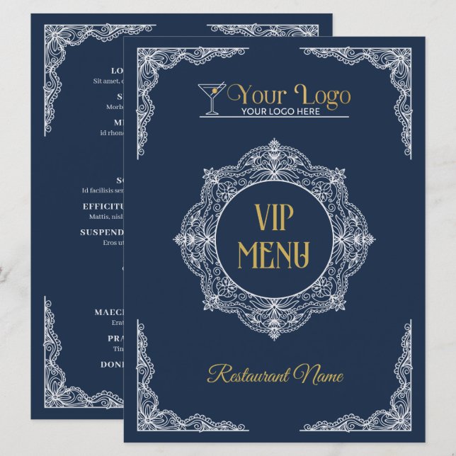 Menú Elegante Ornate Dibujado a Mano Su Logo VIP (Anverso / Reverso)