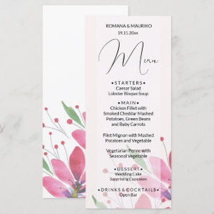 Menú Elegante País acuarela Arte Floral Rosa
