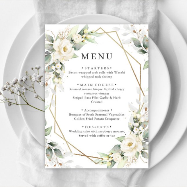 Menú Elegante Pastel Boda Eucalipto de rosas blancas (Subido por el creador)