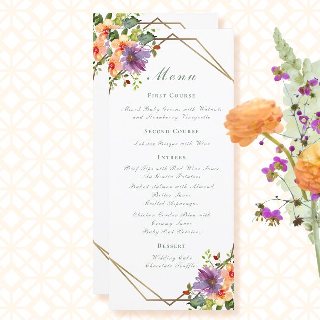 Menú Elegante Peach Watercolor Floral Boho Boda (Subido por el creador)