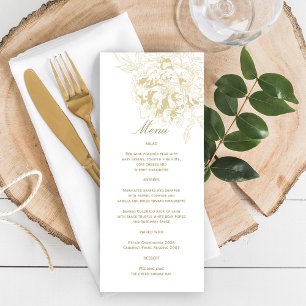 Menú Elegante Peonía Floral Dorada Boda