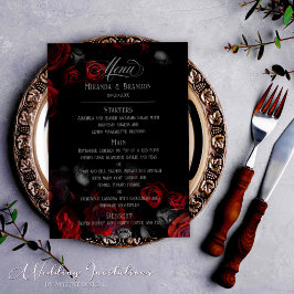 Menú Elegante Personalizado Boda floral negro y rojo