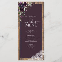 Elegante Plum Purple Rustic Wood Script Boda