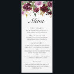 Menú Elegante Pluma Púrpura Acuarela Floral Boda de Caí<br><div class="desc">Infórmese a sus comensales sobre lo que comerán con este floral y monótono menú boda con un borde superior con rosas pintados de color acuático en ciruela y morado. La parte posterior es una ciruela profunda y puede cambiarse a cualquier color que desee. Los menús bodas son una excelente manera...</div>