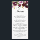 Menú Elegante Pluma Púrpura Acuarela Floral Boda de Caí<br><div class="desc">Infórmese a sus comensales sobre lo que comerán con este floral y monótono menú boda con un borde superior con rosas pintados de color acuático en ciruela y morado. La parte posterior es una ciruela profunda y puede cambiarse a cualquier color que desee. Los menús bodas son una excelente manera...</div>