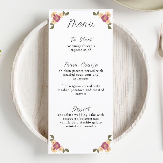 Menú Elegante Pressed Wildflower Garden Wedding (Subido por el creador)