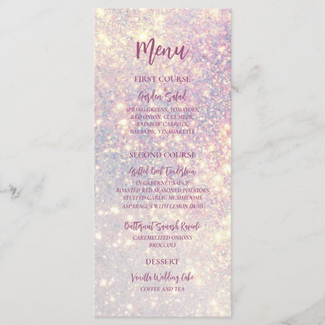 Menú Elegante Purpurina púrpura Boda Sparkle (Anverso)
