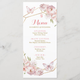 Menú Elegante Quinceañera floral geométrica rosa dorada