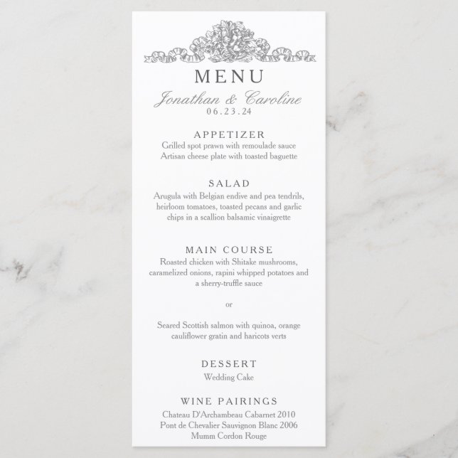 Menú Elegante recepción gris de Versalles (Anverso)