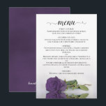 Menú Elegante Reflejante Ametist Rosa Boda<br><div class="desc">Este bonito menú boda presenta un diseño sencillo y elegante,  con un título de caligrafía de guión y un único rosa ametista violeta de tallo largo sobre su lado,  reflejado en un estanque de agua.</div>