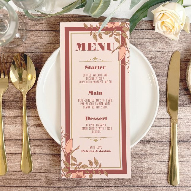 Menú Elegante retro Rubor Floral Boda carta (Subido por el creador)
