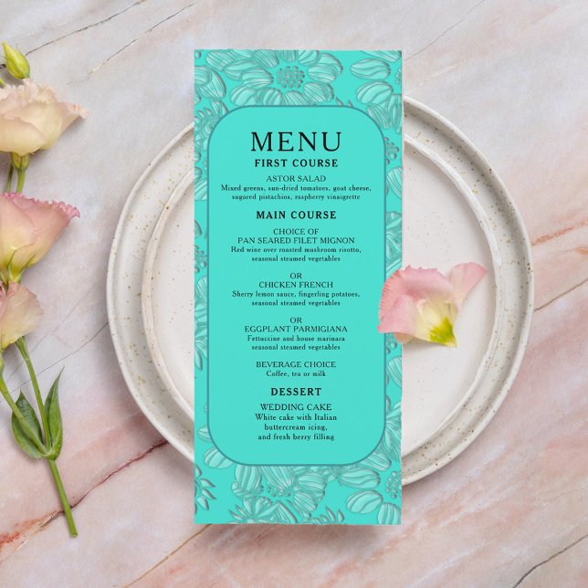 Menú Elegante Romántico Daisies Boda Floral Turquesa (Romantic Daisies Floral Turquoise Wedding Program Menu)