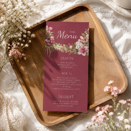 Menú Elegante Romántico Rojo Rústico Floral  