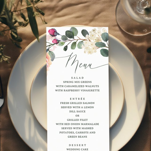 Menú Elegante Rosa acuático y vegetación. Boda floral (Subido por el creador)