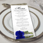 Menú Elegante Rosa azul real con Boda de reflexión<br><div class="desc">Este bonito menú le dará un toque de elegancia a la recepción de bodas. El hotel presenta un bonito y romántico diseño, con un único rosa de color azul real o cobalto en su lateral que refleja una piscina de agua con olas y olas. Hay espacio para los nombres de...</div>
