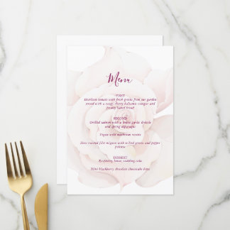 Menú Elegante Rosa Beige Rosa Acuarela Floral Boda