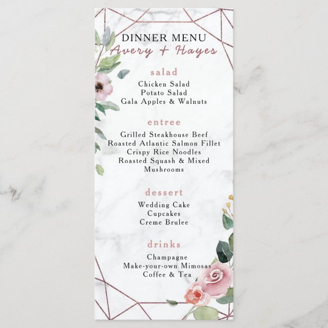 Menú Elegante Rosa Boda Geométrico Oro (Anverso)