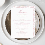 Menú Elegante Rosa Chinoiserie Boda floral victoriano<br><div class="desc">Aumente su recepción nupcial con nuestro elegante menú Rosa de boda floral Chinoiserie. Diseñado con una elegante caligrafía rosa rosa polvorienta sobre un fondo blanco limpio, este menú es totalmente personalizable con sus nombres, fecha boda y detalles del menú. En el reverso, un magnífico rosa polvoriento y una decoración floral...</div>
