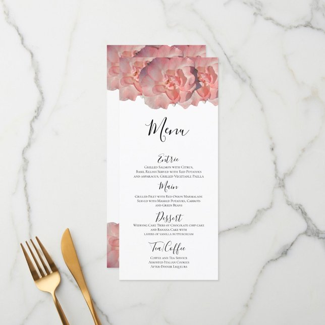 Menú Elegante Rosa Coral Floral Blanco Recepción (Subido por el creador)