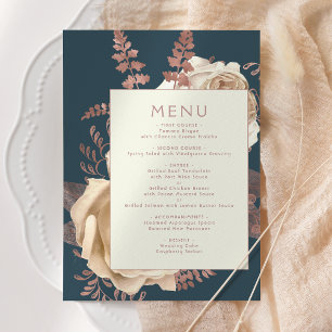 Menú Elegante Rosa de marfil floral Boda Verde azulado 