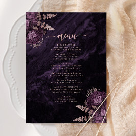 Menú Elegante Rosa de Oro Púrpura Floral Boda