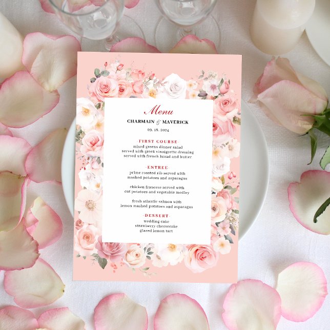 Menú Elegante Rosa de primavera Rubor Boda de marco ros (Subido por el creador)