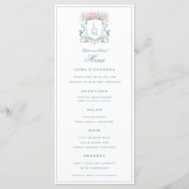 Menú Elegante Rosa Escudo con Bow | Boda de monograma
