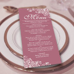 Menú Elegante Rosa Polvoriento y Boda de los rincones d<br><div class="desc">Este bonito subió polvoriento o un menú color rosa malva le darán un toque de elegancia a la recepción de bodas. Presenta un diseño sencillo y hermoso con elegantes letras de guión y adornos de rizos blancos decorativos y remolinos en las esquinas. Hay espacio para los nombres de la pareja...</div>