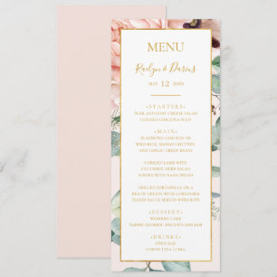 Menú Elegante Rubor Floral Garden Pastel Boda Cena