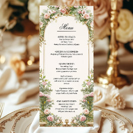 Menú Elegante Rubor Gold Floral Arch Vintage Wedding