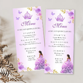 Menú Elegante Rubor Purple Floral Quinceañera Cumpleaño