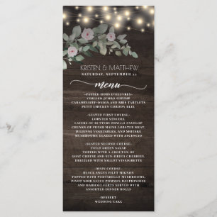 Menú Elegante Rústica Madera Ilumina Boho Greenery Boda