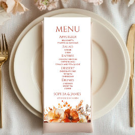 Menú Elegante Rústico Otoño Floral Boda