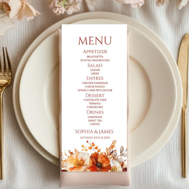 Menú Elegante Rústico Otoño Floral Boda (Subido por el creador)
