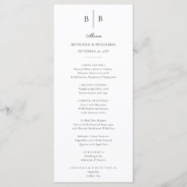 Menú Elegante Simple Boda de Arte Fino en Blanco y Negr