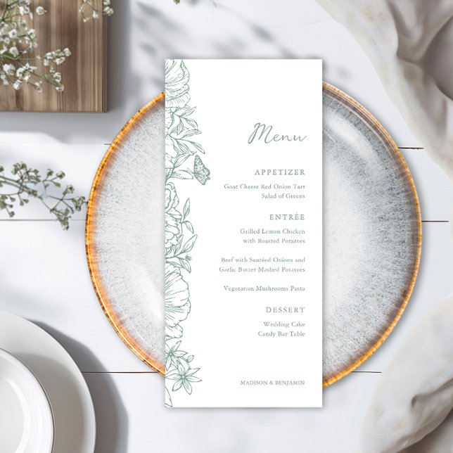 Menú Elegante Simple Bodas de Jardín Floral Verde Salvi (Subido por el creador)
