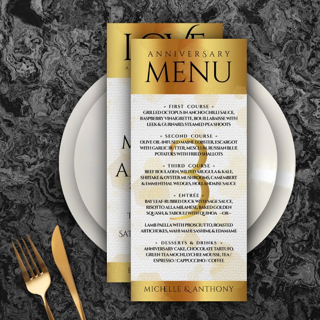 Menú Elegante tercer aniversario Boda de cuero (Elegant 3rd Leather Wedding Anniversary Menu Rack Card Cover Photo. )